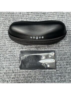 Vogue Eyewear Case Black Semi Hard Zippered Sunglasses Glasses + Cleaning Cloth